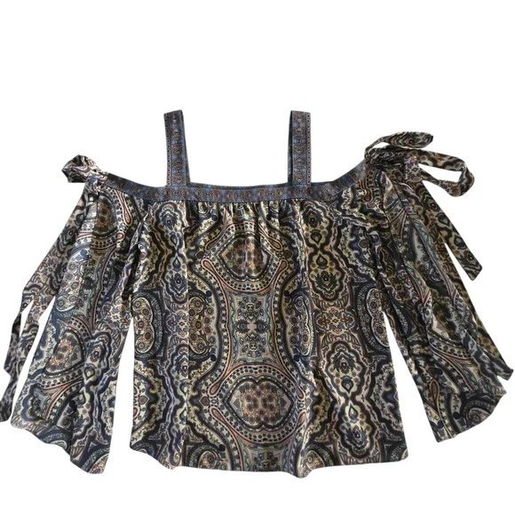 BCBGMaxAzria Brown Patterned Off-Shoulder Blouse - Picture 2 of 12